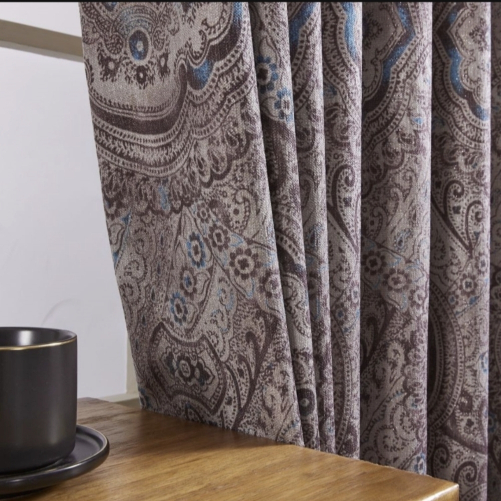 Target Classic Home Brown Blue Paisley Curtains Two Panels 84" X 54"